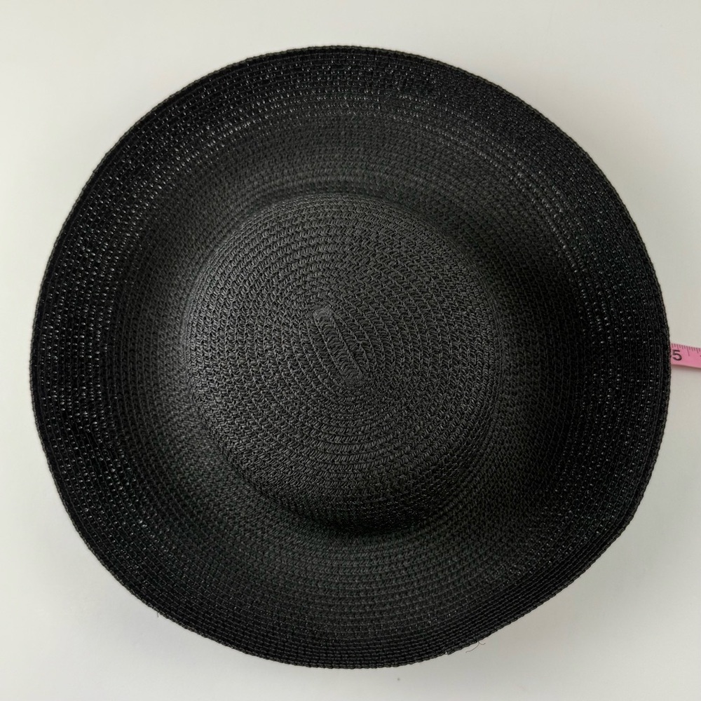 Wide Brim Straw Sun Hat Black Solid Beach - Picture 3 of 6